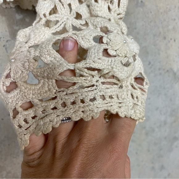 Vintage crochet knit beige cream lace doilie button up cardigan small medium - Picture 6 of 7